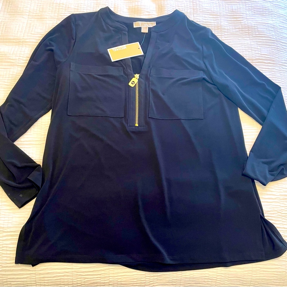 Michael Kohrs NWT Black Zip Up Gold Logo Zipper
